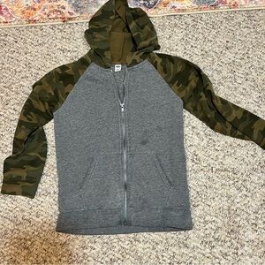 Old Navy Size large boys Grey Zip-Up Hoodie with Camouflage Sleeves